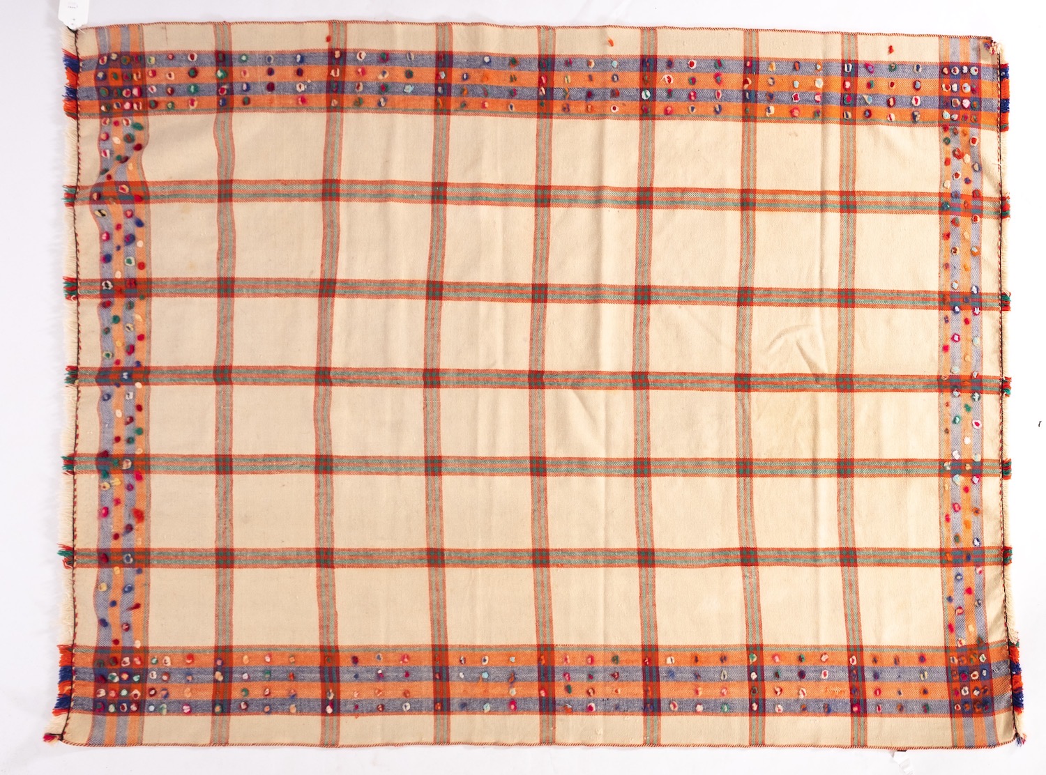 A Jajim Kilim, the ivory field with an oblong chequer design,