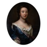 Circle of Godfrey Kneller (British, 1646-1723) Portrait of a lady in a blue dress with white sash,