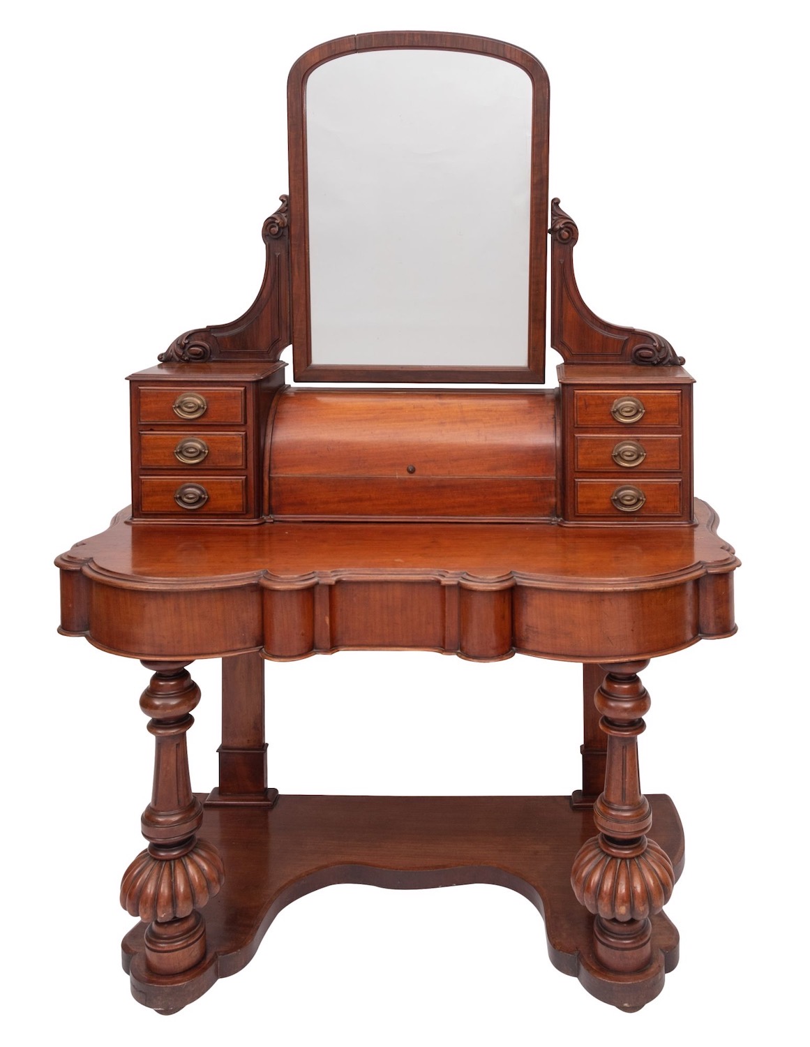 A Victorian mahogany dressing table, late 19th century; with angle adjustable shallow arched mirror, - Image 2 of 2