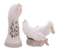 Two Royal Copenhagen porcelain bird groups, comprising a heron,