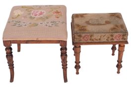A Victorian simulated rosewood and tapestry worked stool,