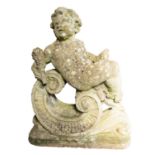 A pair of stone composition models of reclining putti, in Rococo style,