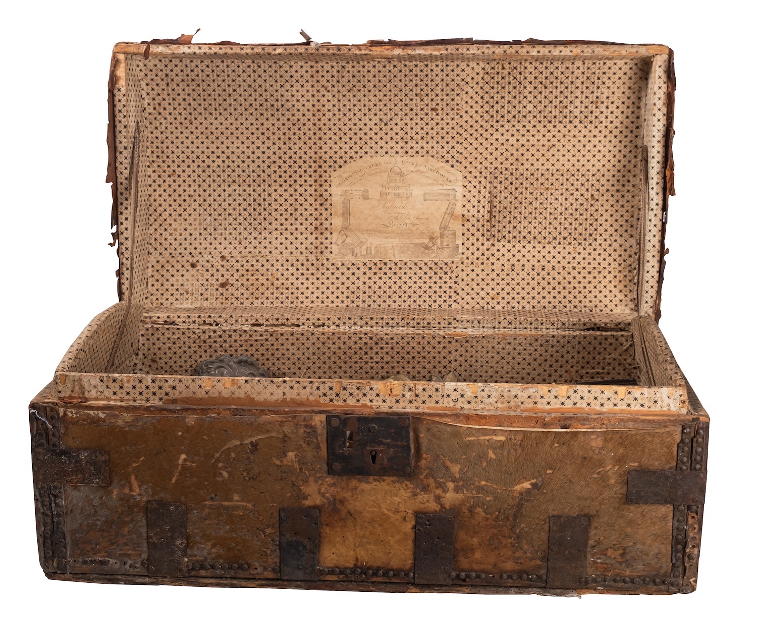 A George III horse hide covered domed top coaching trunk, - Image 3 of 4