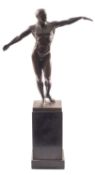 A patinated bronze model of a male nude,