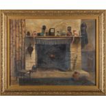 British School, 19th/20th Century The fireplace Oil on canvas 50 x 64.5cm Initialled 'E.A.F.