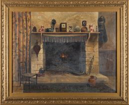British School, 19th/20th Century The fireplace Oil on canvas 50 x 64.5cm Initialled 'E.A.F.