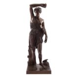 A French patinated bronze model of Diana, cast by the Barbedienne Foundry,