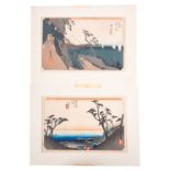 Utagawa Hiroshige, two woodblock prints from the Fifty-three stages of the Tokaido, Yui,