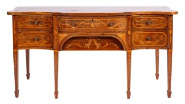 A Continental mahogany and marquetry serpentine front sideboard in late 18th century style;