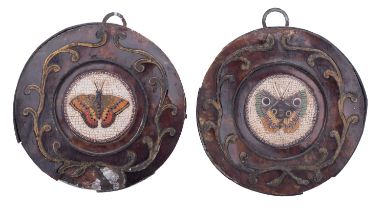 A pair of Italian micromosaics depicting butterflies,