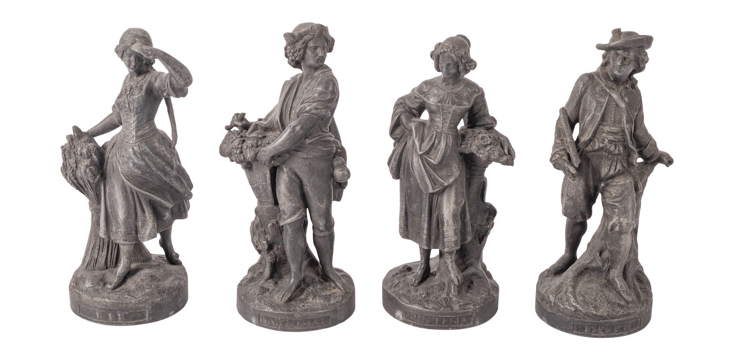 A set of four lead figures emblematic of the Four Seasons, in 18th century style, - Image 2 of 2