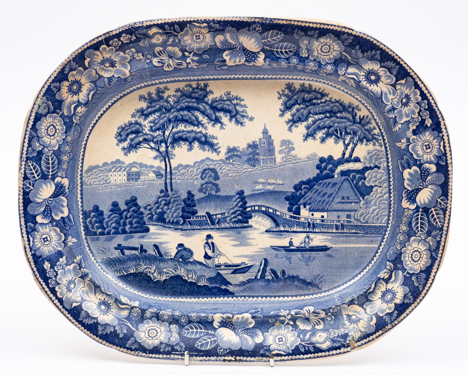 Six various 19th Century blue and white glazed meat plates; - Image 2 of 6