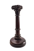 A carved and stained hardwood columnar table lamp,