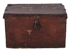 An Anglo Indian leather covered wood yakhdan trunk, Peshawar,