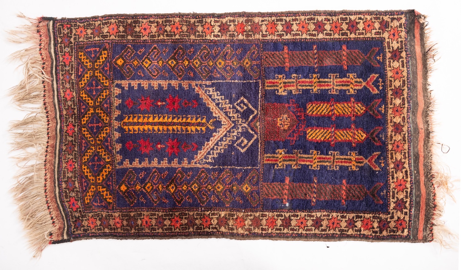 A Belouchistan rug, the indigo geometric field enclosed by a main wine lattice geometric border, - Image 3 of 4