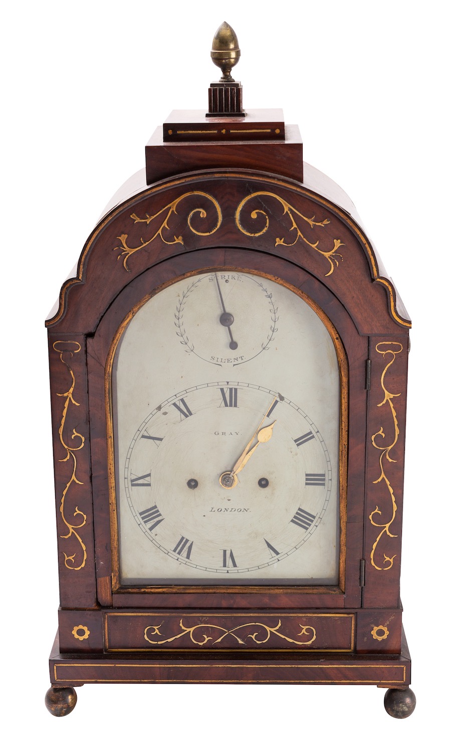 Gray, London a Regency mahogany and brass inlaid bracket clock the eight-day duration, double-fusee,