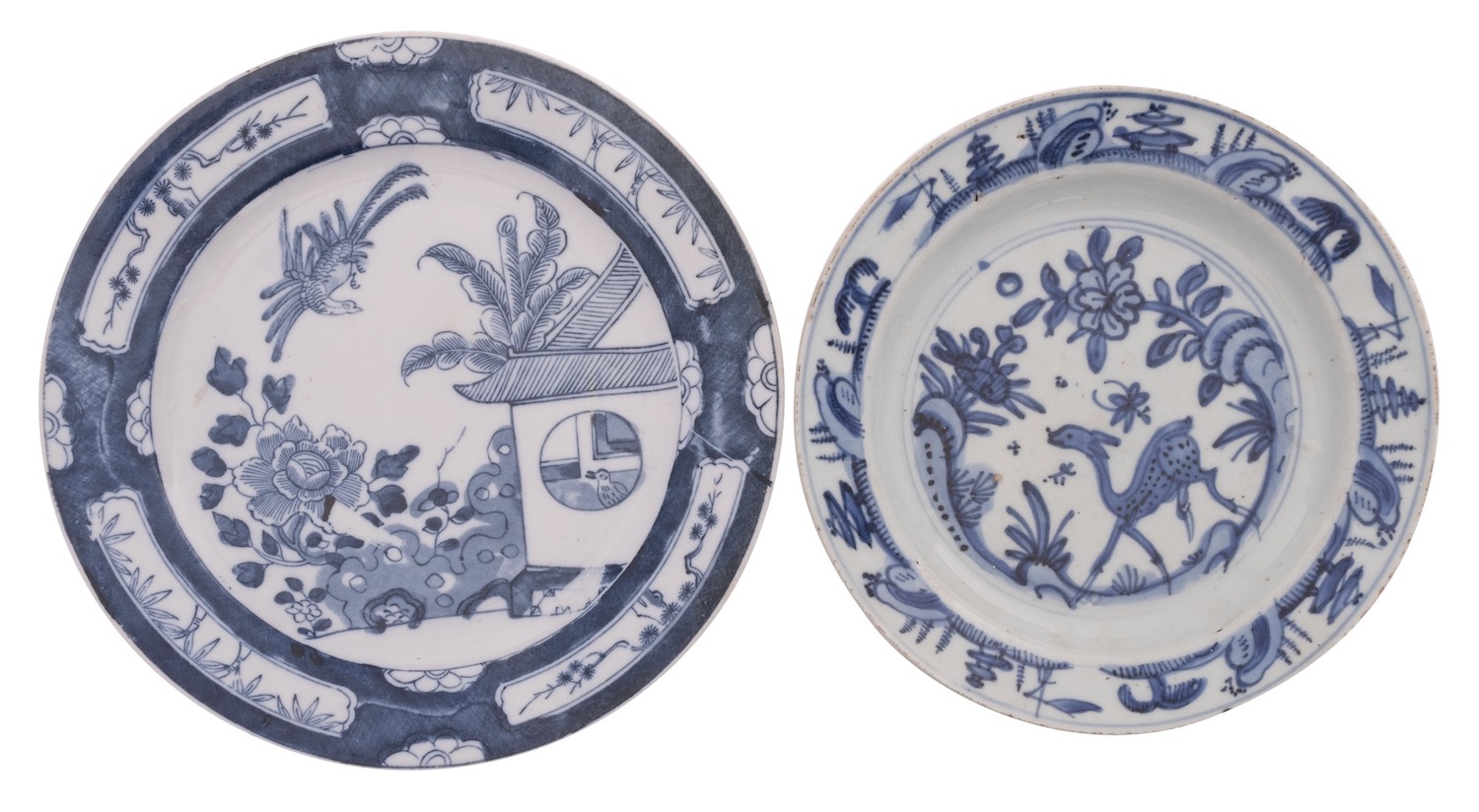 A Chinese porcelain plate, painted in blue with a deer in a landscape, 20cm diameter,