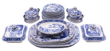 A Davenport blue and white transfer decorated service in the Imperial Park at Gehol pattern,