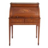 A mahogany, banded and marquetry cylinder bureau in Louis XVI taste,