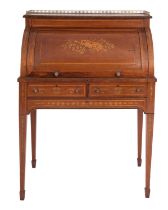 A mahogany, banded and marquetry cylinder bureau in Louis XVI taste,