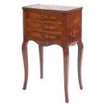 A kingwood, marquetry and marble topped petite commode in Louis XV taste,