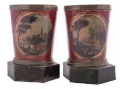 A pair of Regency japanned metal bottle coolers, early 19th century,