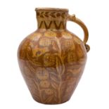 A North Devon slipware harvest jug inscribed 'Mrs Hamlyn 1863',