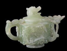 A Chinese carved green hardstone 'dragon' jar and cover, 20th century,