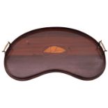 An Edwardian mahogany and marquetry kidney shaped tray, in Sheraton taste,