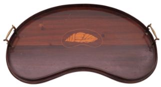 An Edwardian mahogany and marquetry kidney shaped tray, in Sheraton taste,