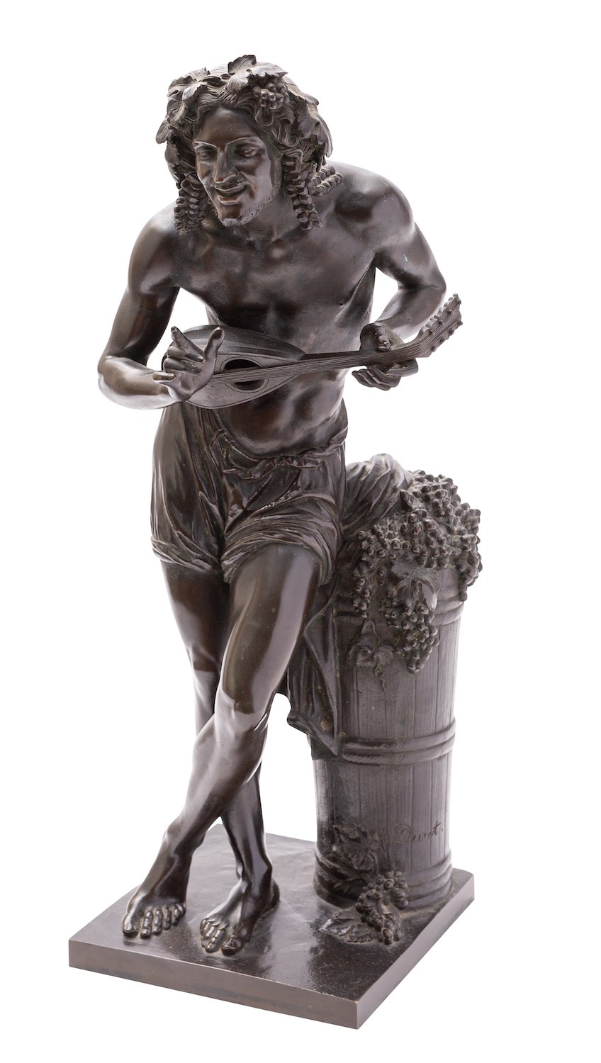 After Francisque Joseph Duret, (French 1804-1865) a bronze model of a Bacchic musician,