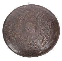 A Victorian patinated metal model of a circular shield,