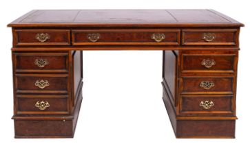 A burr walnut partners' desk in George III style,