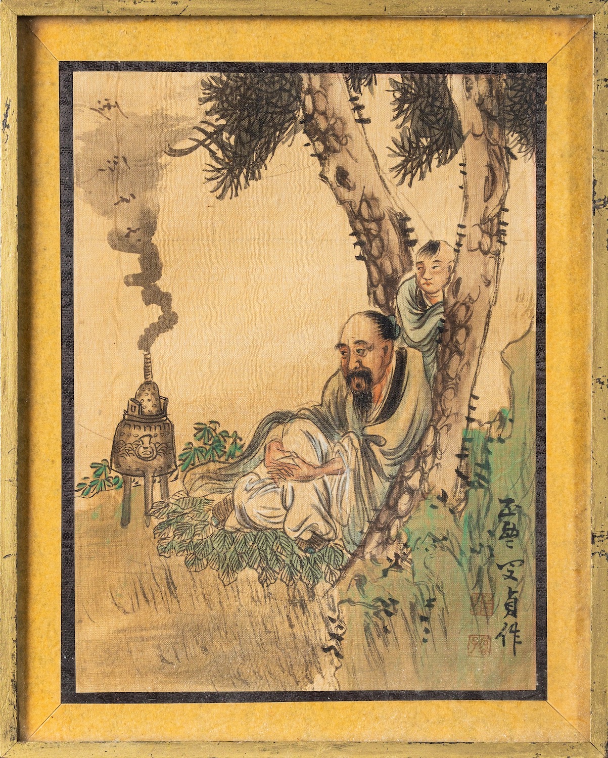 Chinese School, 19th Century Old men A pair of watercolours on silk Each 23.5 x 17. - Image 2 of 2