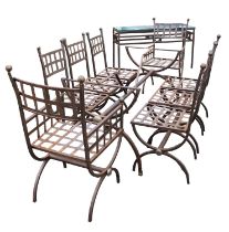 A suite of painted metal garden furniture, late 20th century; comprising eight chairs,