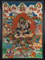 A Tibetan thangka painting of Vajrabhairava Yamantaka and a similar Buddhist thangka painting 20th