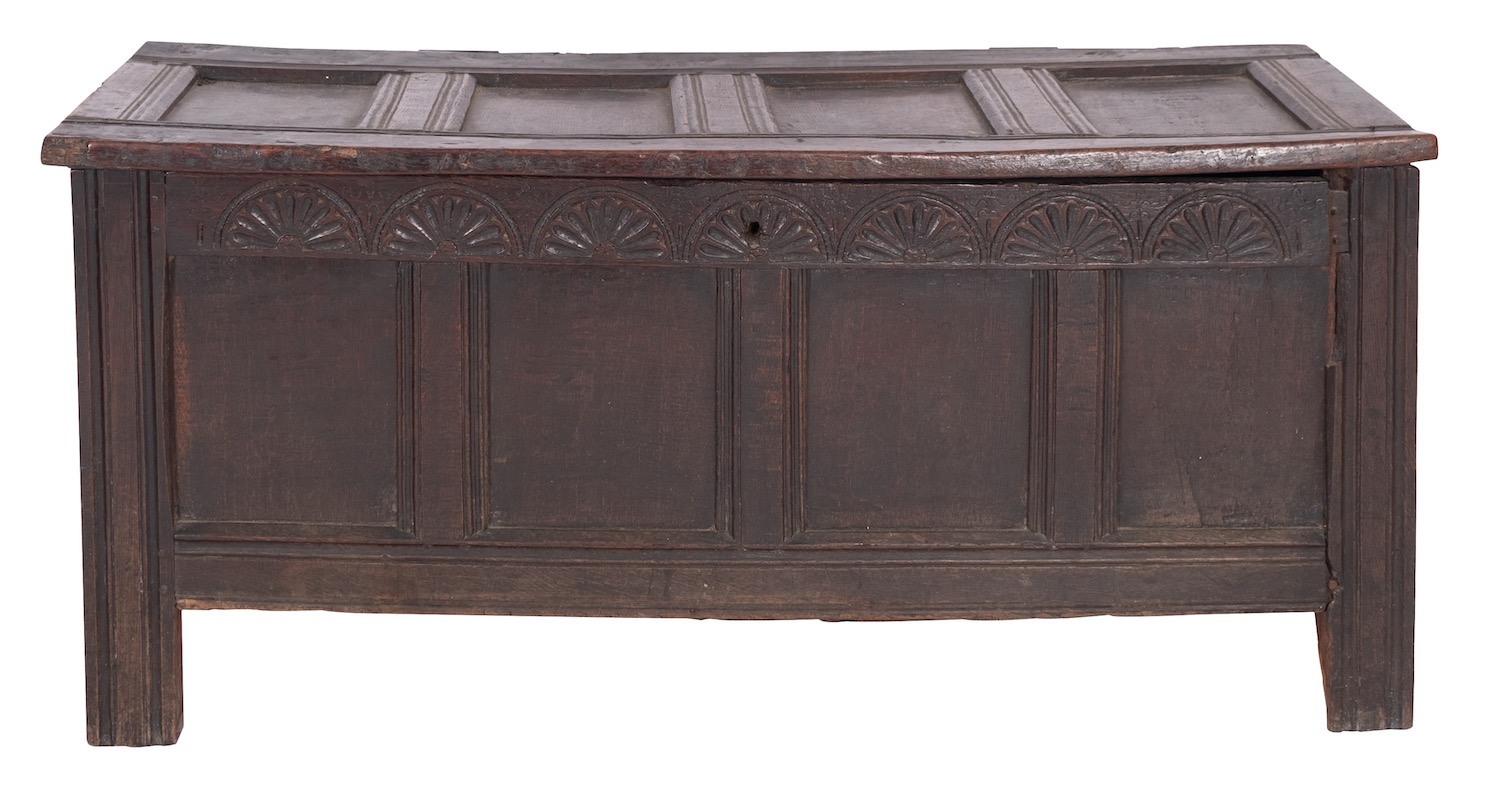 A Jacobean oak coffer,