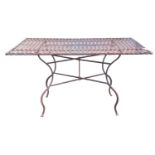 A lattice-worked wrought iron rectangular garden table,