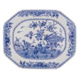 A Chinese blue and white octagonal dish painted with pheasants,