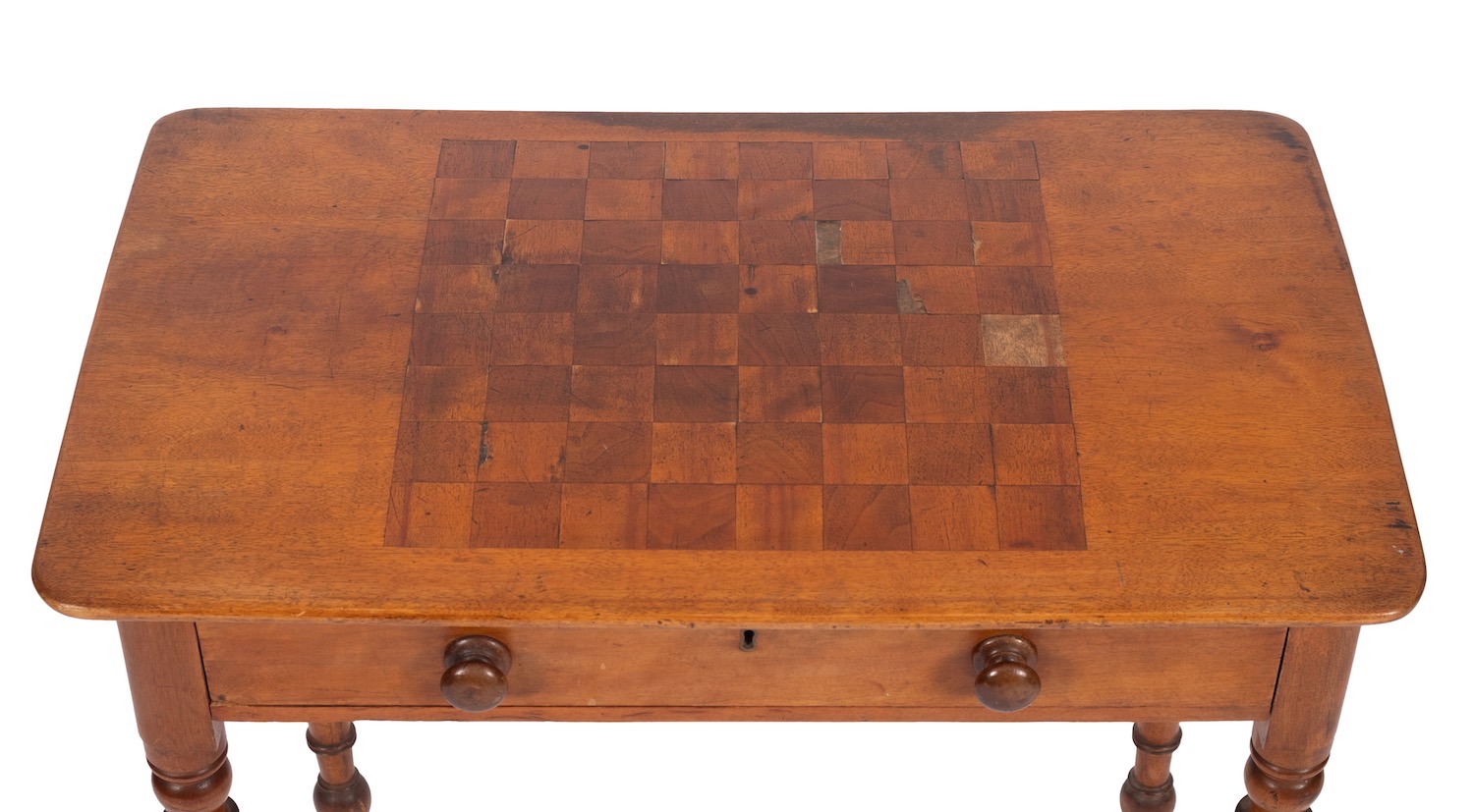 A Victorian walnut and parquetry games table, circa 1870; rectangular top inlaid with chequer board, - Image 2 of 2