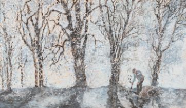 Victor Richardson (Irish, b.1952) Gathering Wood in the Snow Pastel study 24.5 x 42.