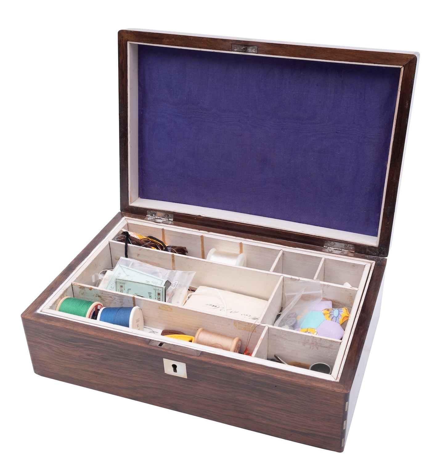 A Victorian coromandel sewing box the interior fitted with a lift-out tray and containing an - Image 3 of 4