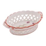 A Swansea pearlware botanical pierced oval basket with stalk handles,