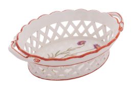 A Swansea pearlware botanical pierced oval basket with stalk handles,