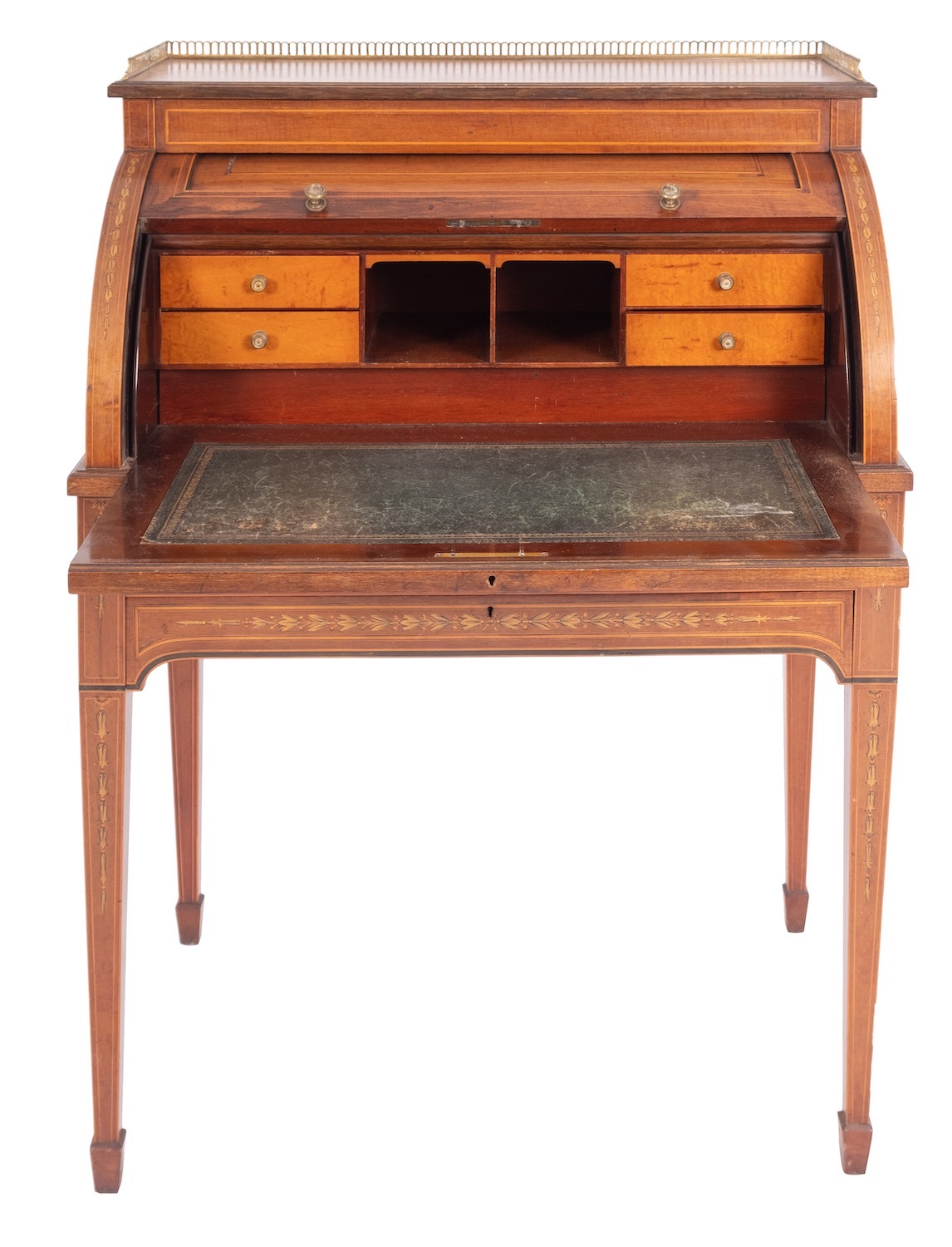 A mahogany, banded and marquetry cylinder bureau in Louis XVI taste, - Image 2 of 2