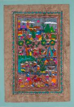 Nahua Indian tribe of Southern Mexico Harvest time Amate painting on bark 58 x 39cm