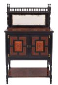 A Victorian burr walnut and ebonised side cabinet in Aesthetic Movement style, late 19th century,