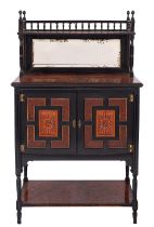 A Victorian burr walnut and ebonised side cabinet in Aesthetic Movement style, late 19th century,