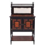 A Victorian burr walnut and ebonised side cabinet in Aesthetic Movement style, late 19th century,