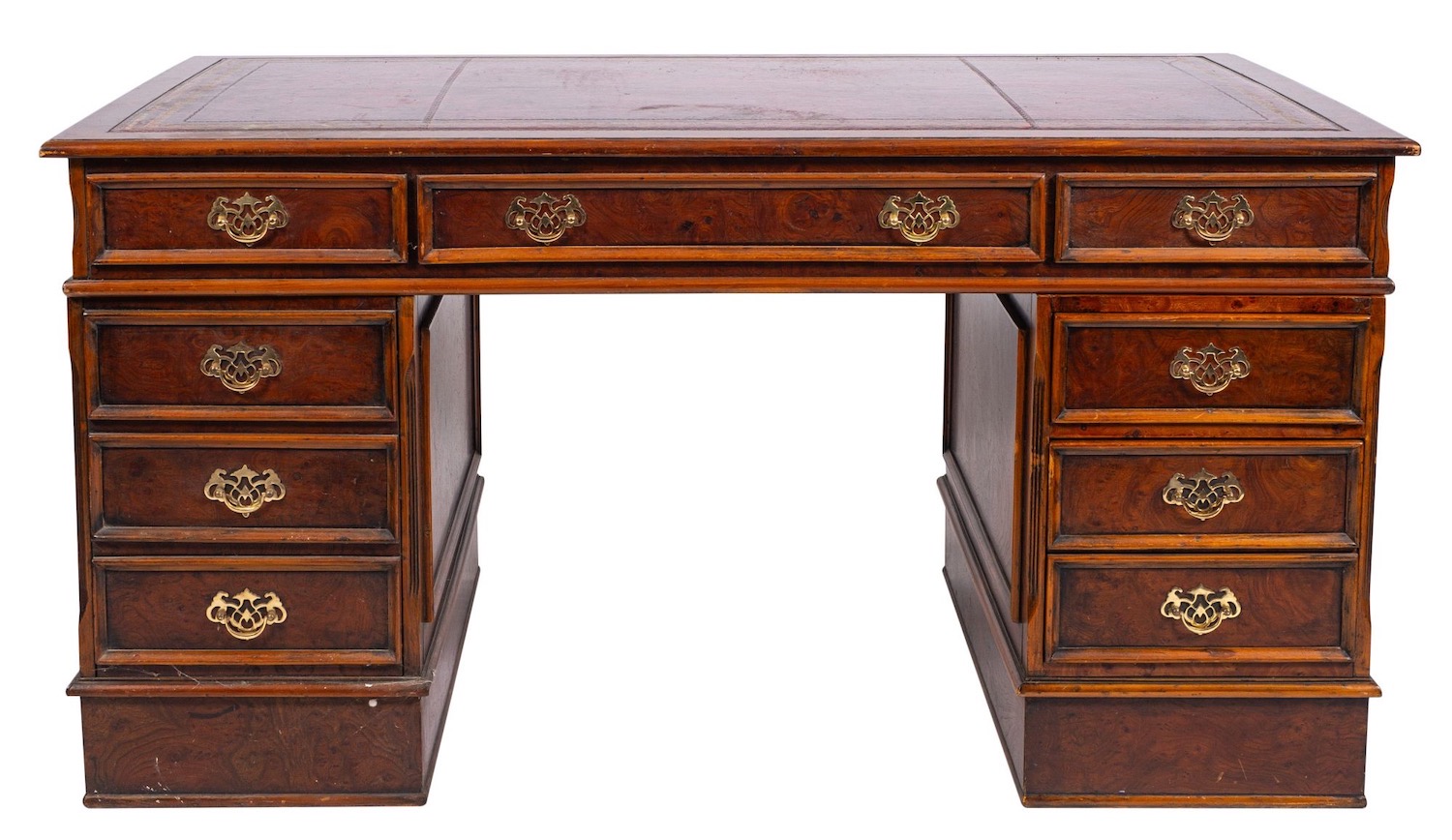 A burr walnut partners' desk in George III style, - Image 2 of 2
